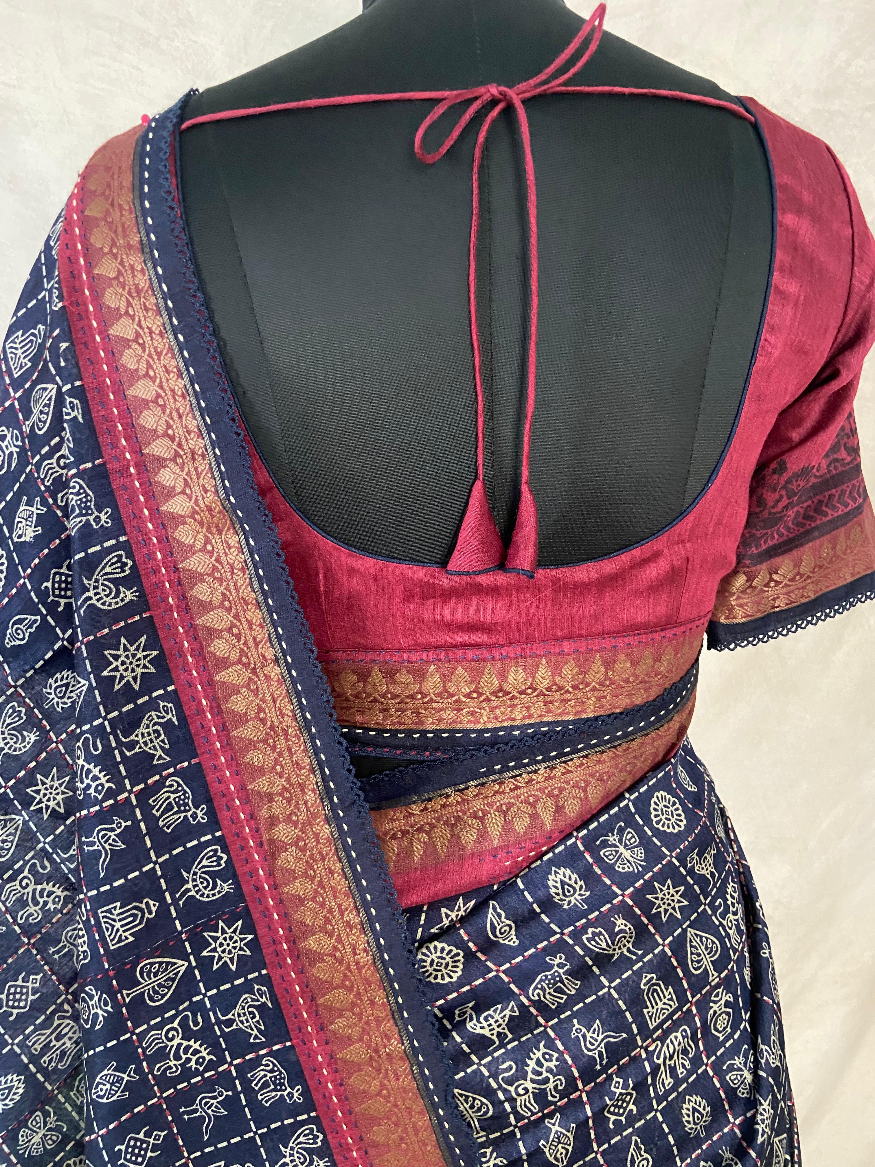 Blended tussar silk saree with stitched blouse