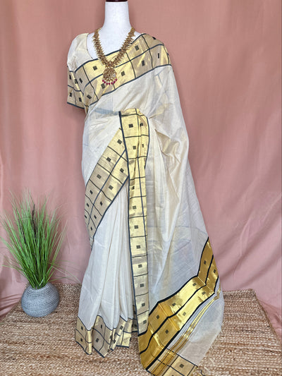 Handloom kerela saree with stitiched blouse