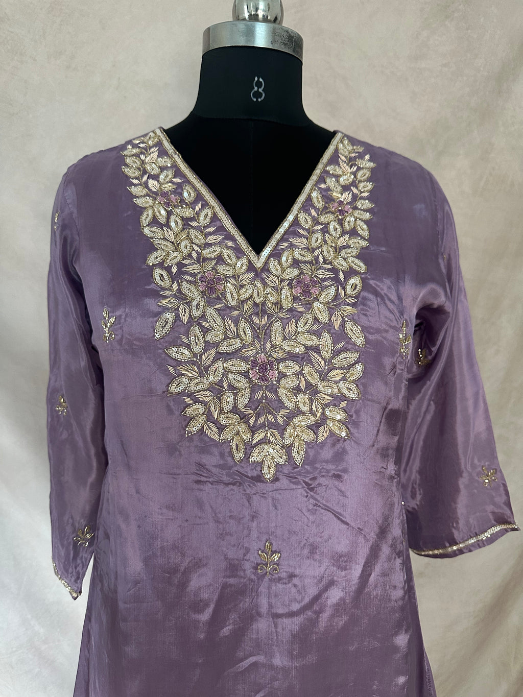 Lilac tissue silk kurti with bottom and dupatta