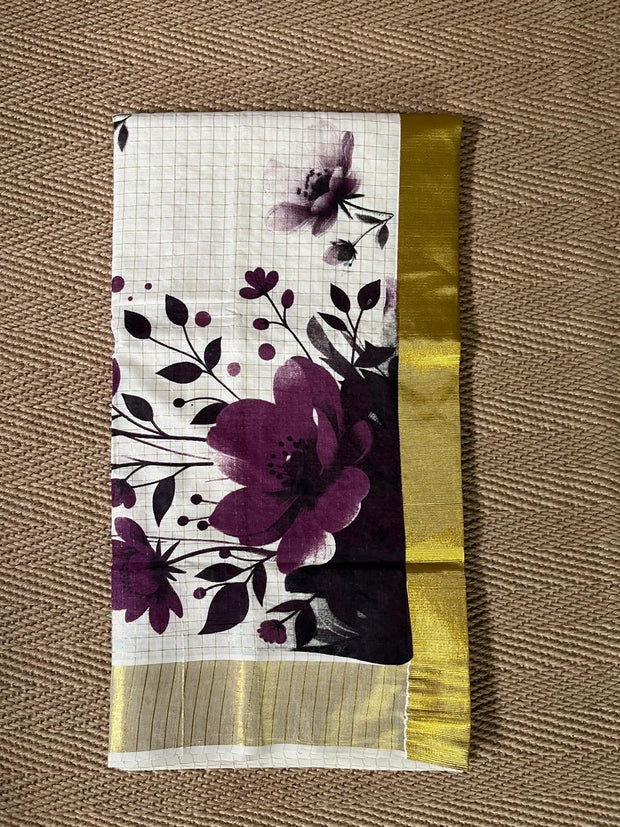 Soft cotton check set saree with digital print