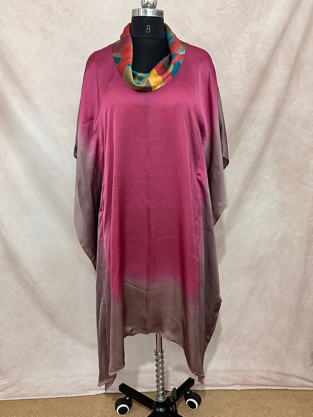 Shaded kaftan in satin silk , fits up to size 44