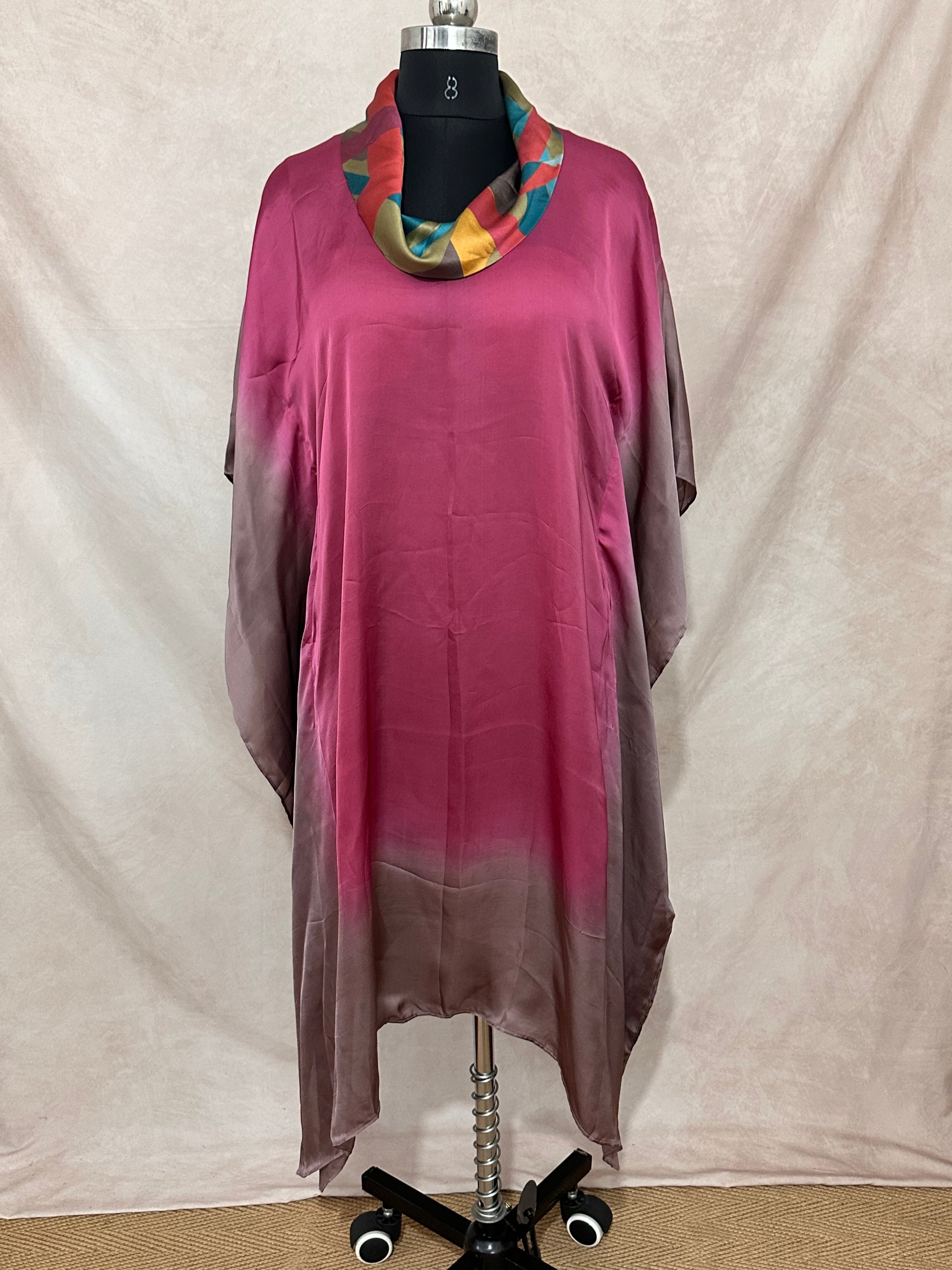 Shaded kaftan in satin silk , fits up to size 44