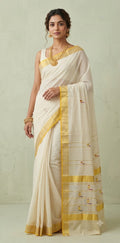 Balaramapuram handloom saree with multi color weave pallu and gold border