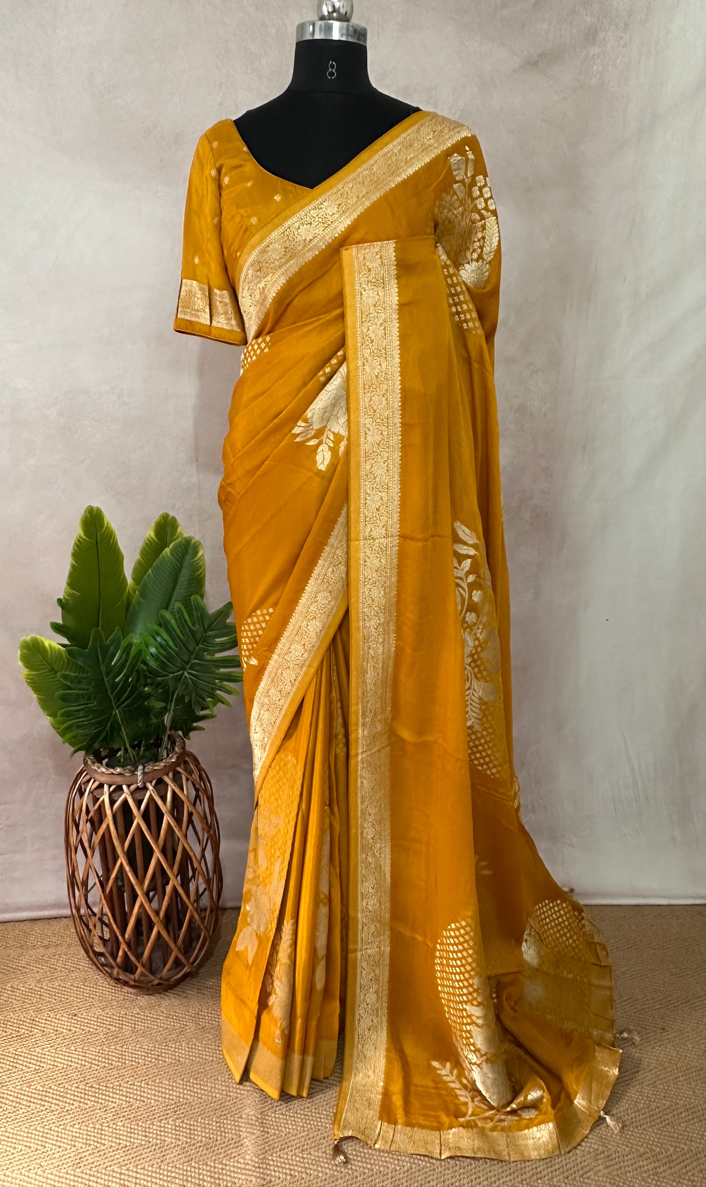 Crepe georgette saree with stitched blouse