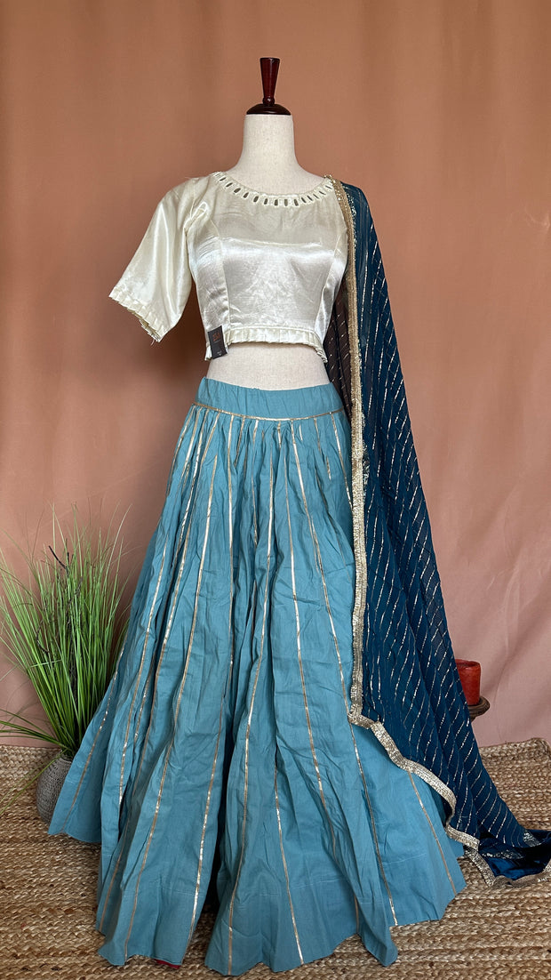 Pastel Blue 10 m flare skirt for garba with Dupatta