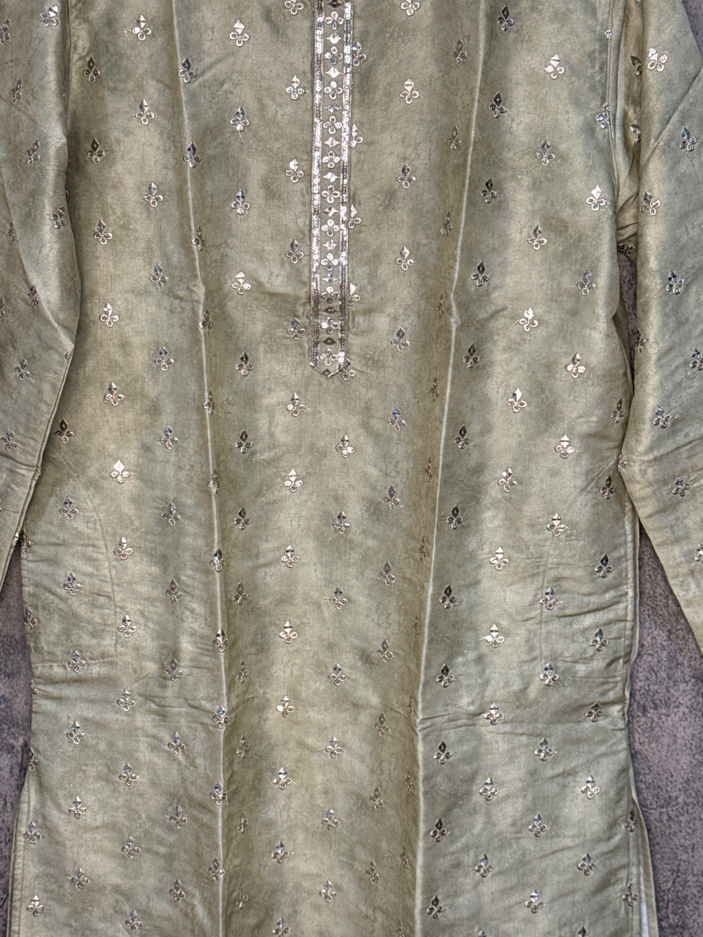Light mint green silk kurti with gold embroidery