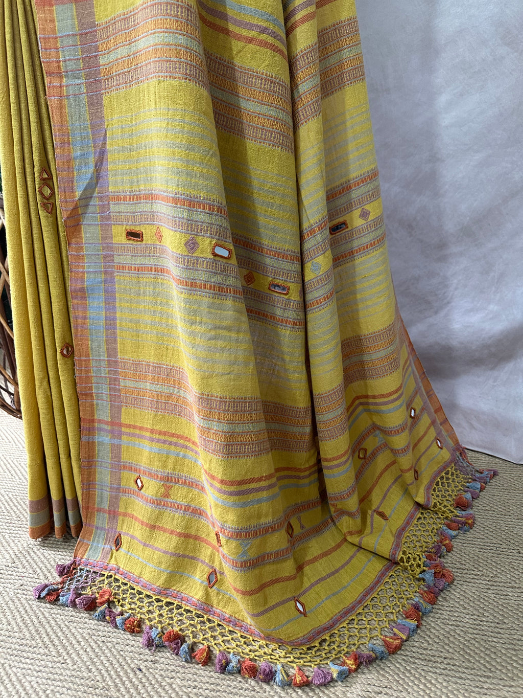 Organic Kala cotton handloom saree with mirror work , stitched blouse