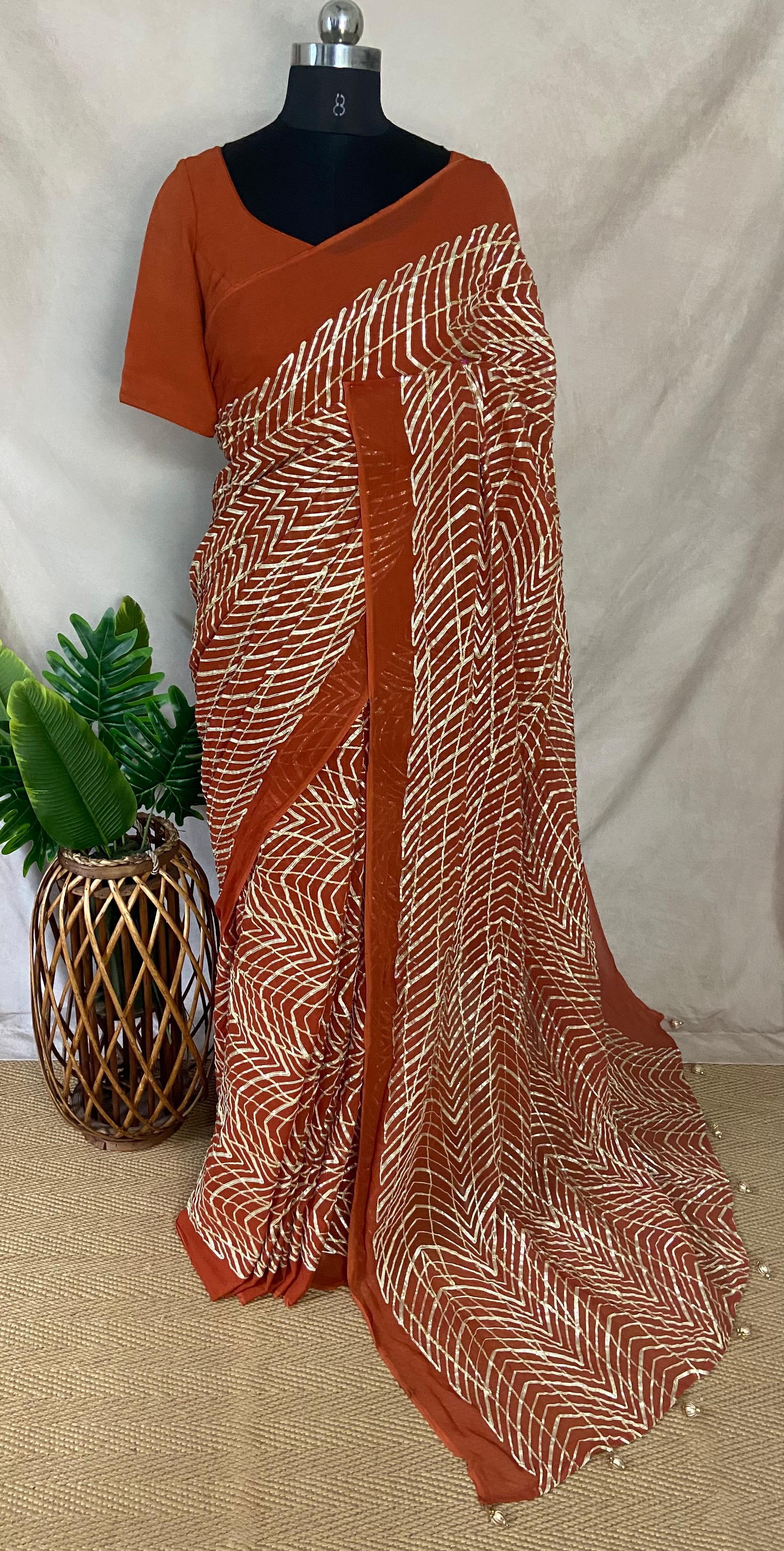 Georgette Designer saree with Gotta patti work and stitched blouse