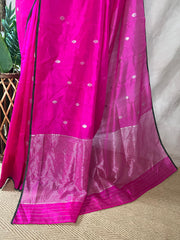 Hot pink chanderi silk saree with stitched blouse