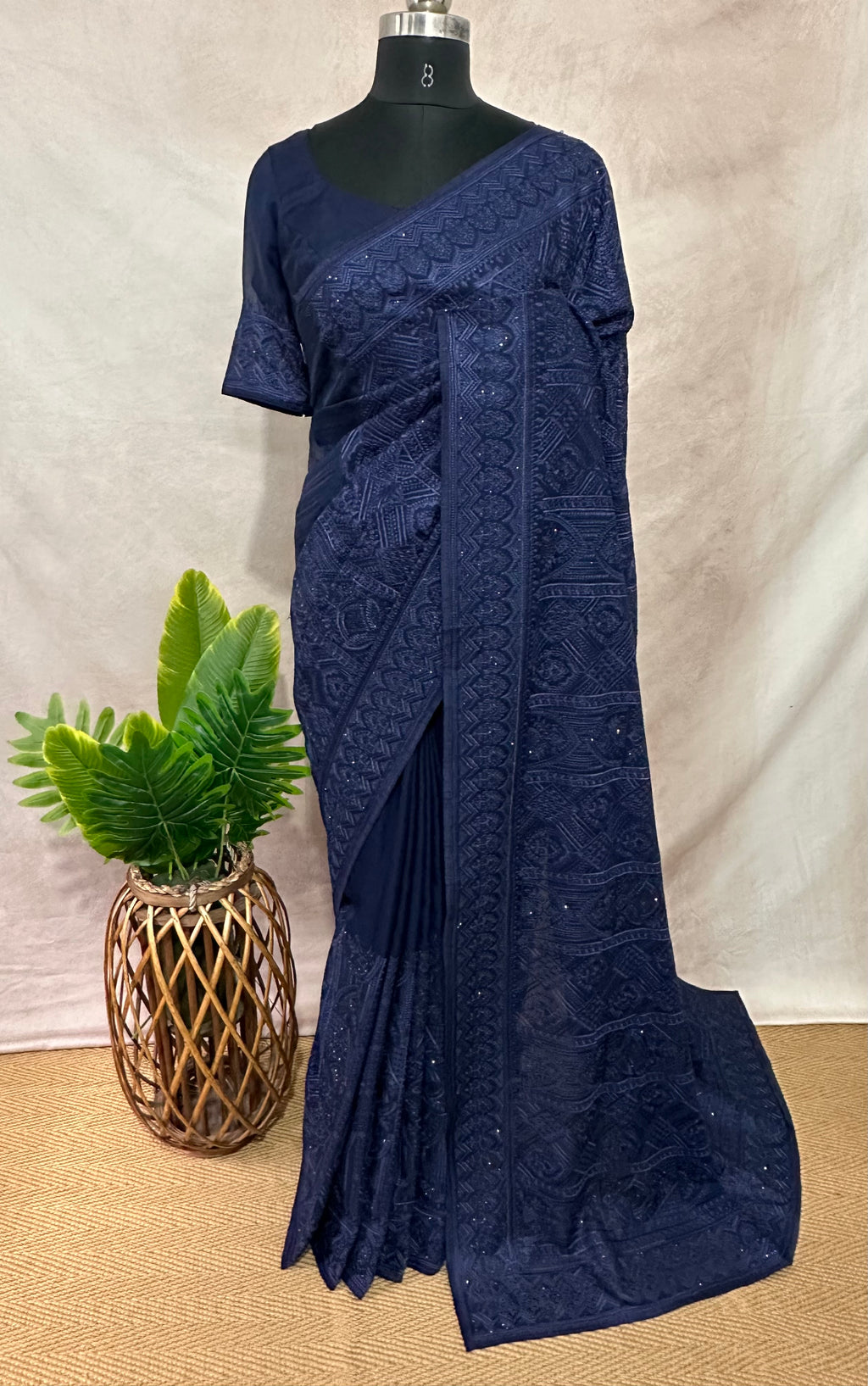 Organza chikankari saree with stitched blouse