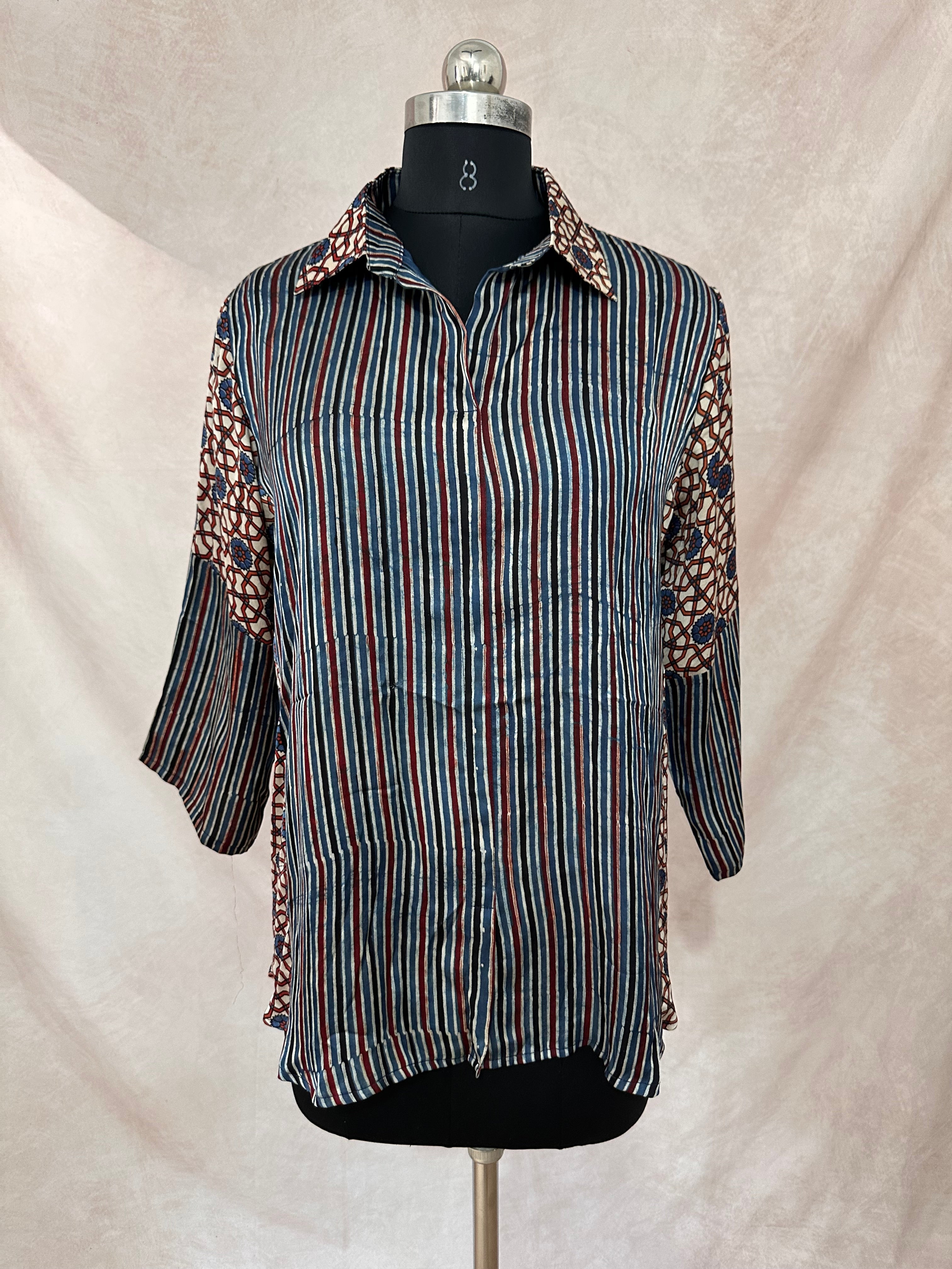 Pure Modal silk shirt with hand block print