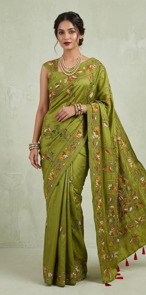 Bangalore silk saree with kantha work, No BP