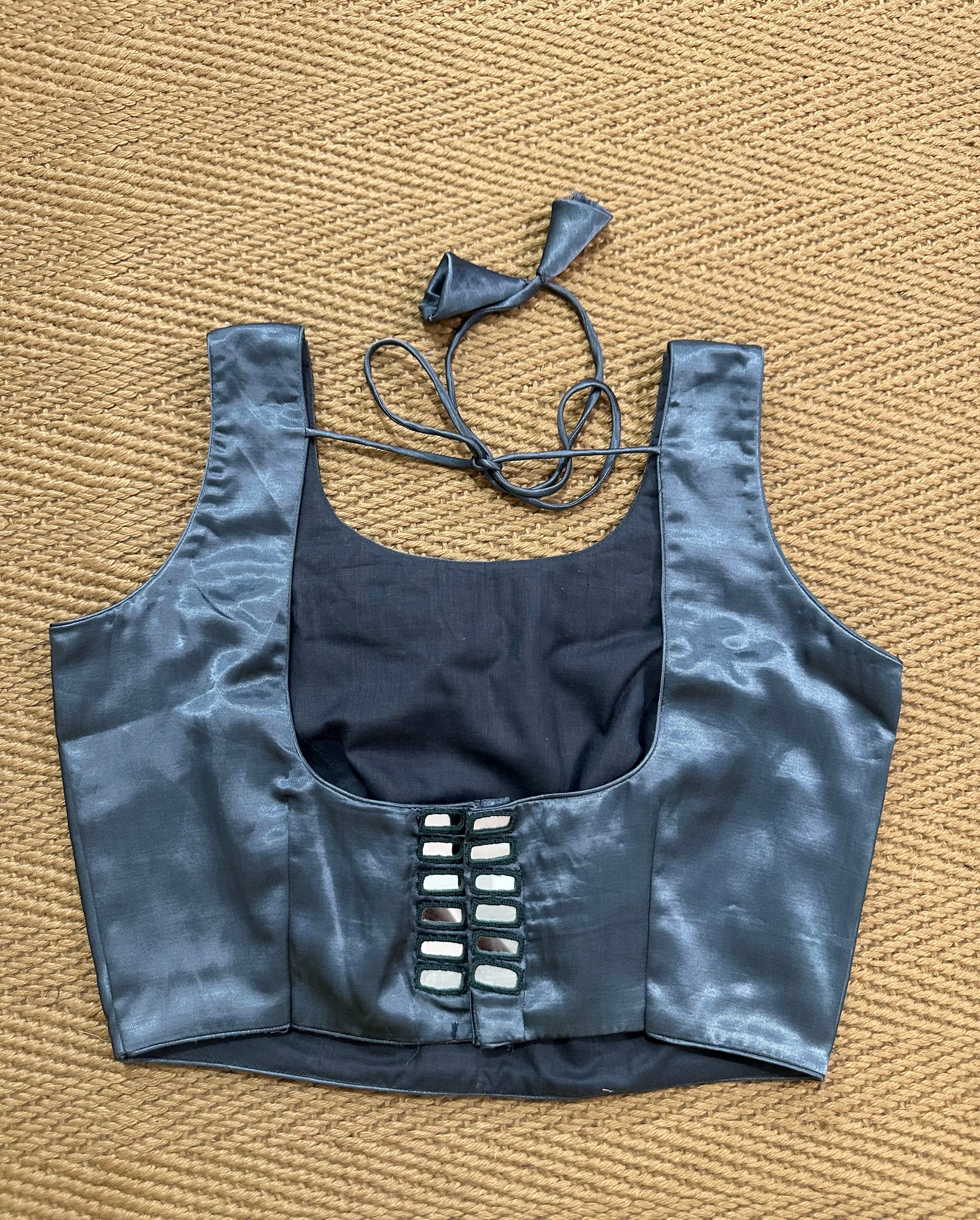 Grey modal silk blouse with mirror work