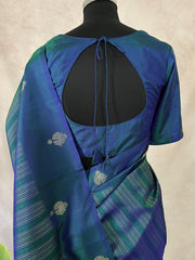Peacock Blue Kanchivaram saree with stitched blouse