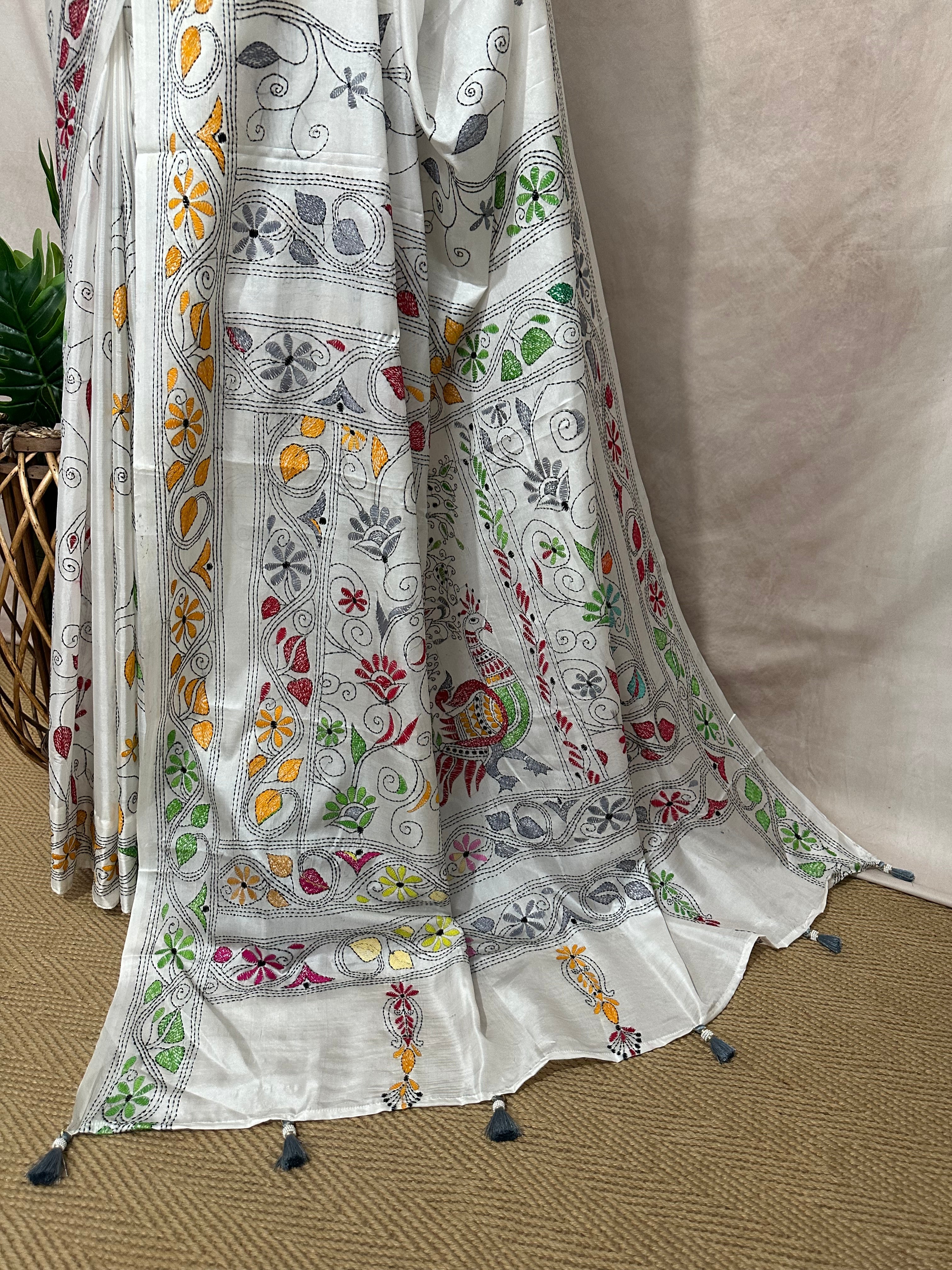 Bangalore silk saree with kantha work, No BP