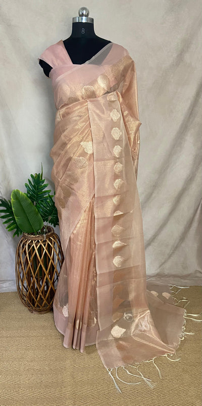Light Peach Bananarsi tissue cotton saree with BP
