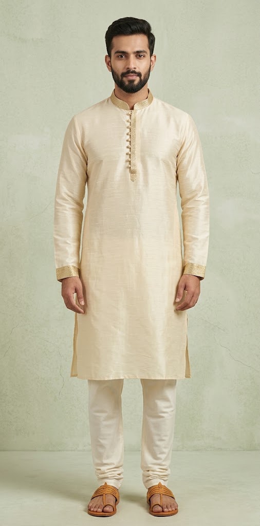 Cream color silk cotton kurta