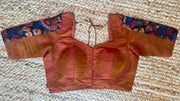 Rust color silk blouse with kalamkari patch work