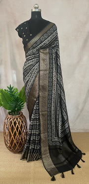 Semi crepe printed silk saree with BP