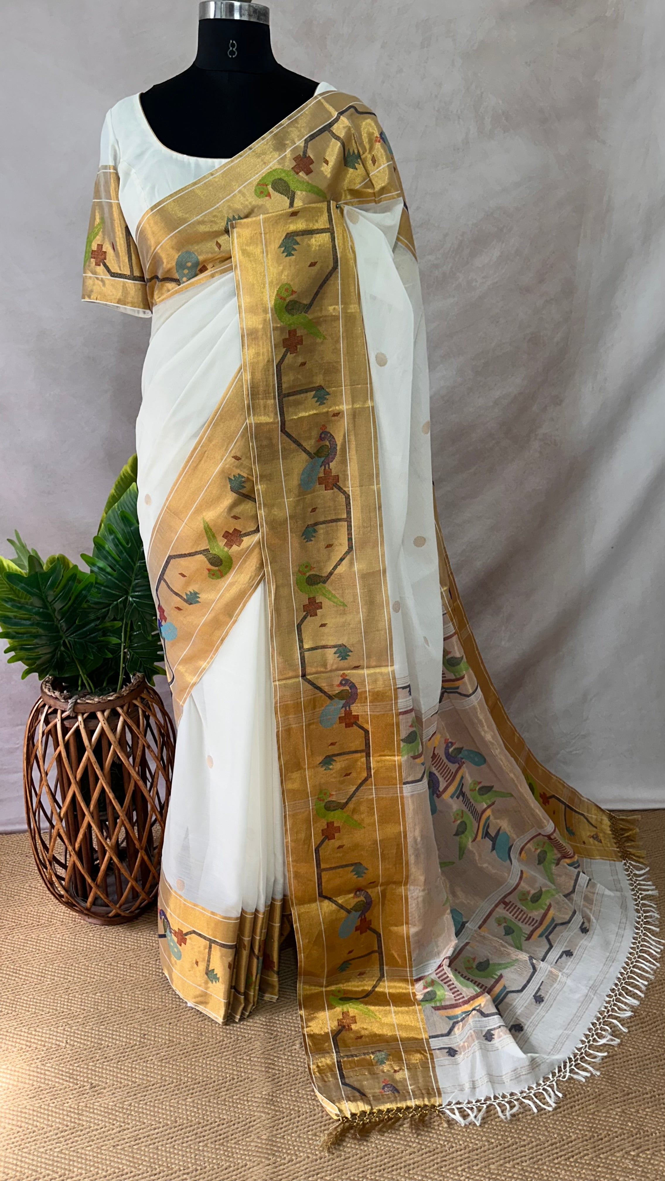 Handloom cotton paithani saree with BP