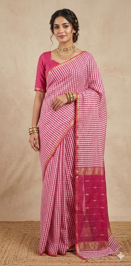 Maheshwari silk saree with stitched blouse