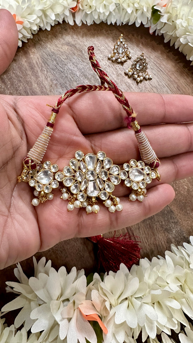 White Kundan choker with earring