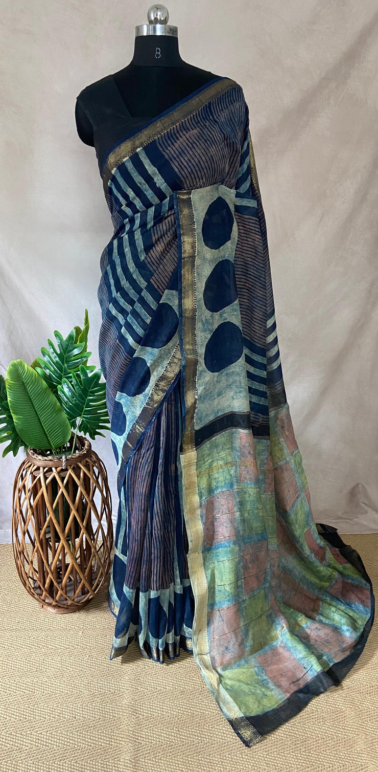 Nashpal Maheshwari cotton saree, Hand block printed with Natural dye
