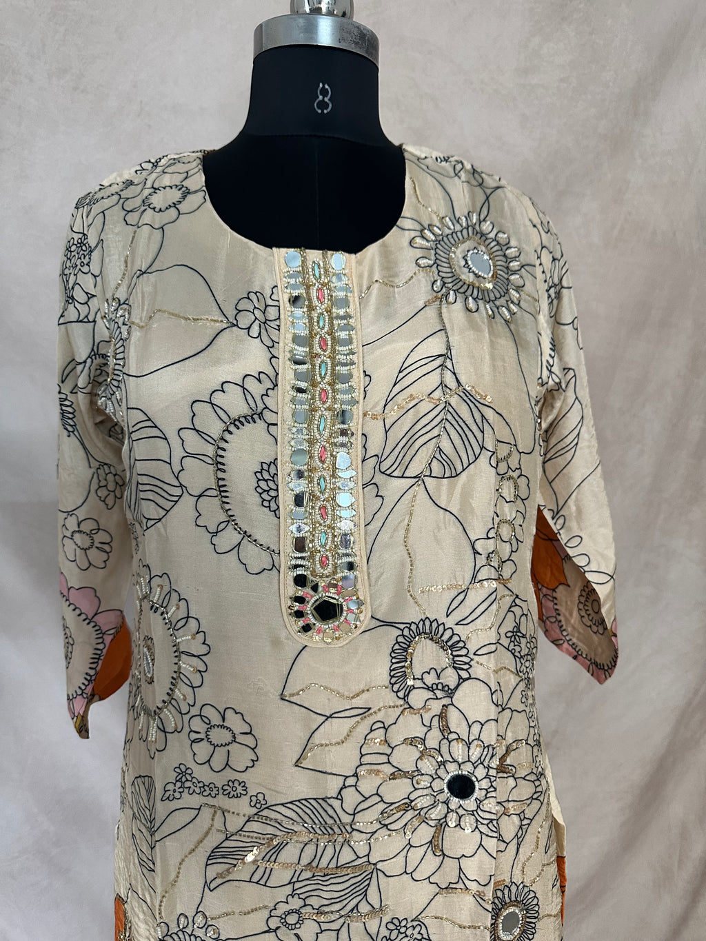Crepe silk printed kurti with bottom and dupatta