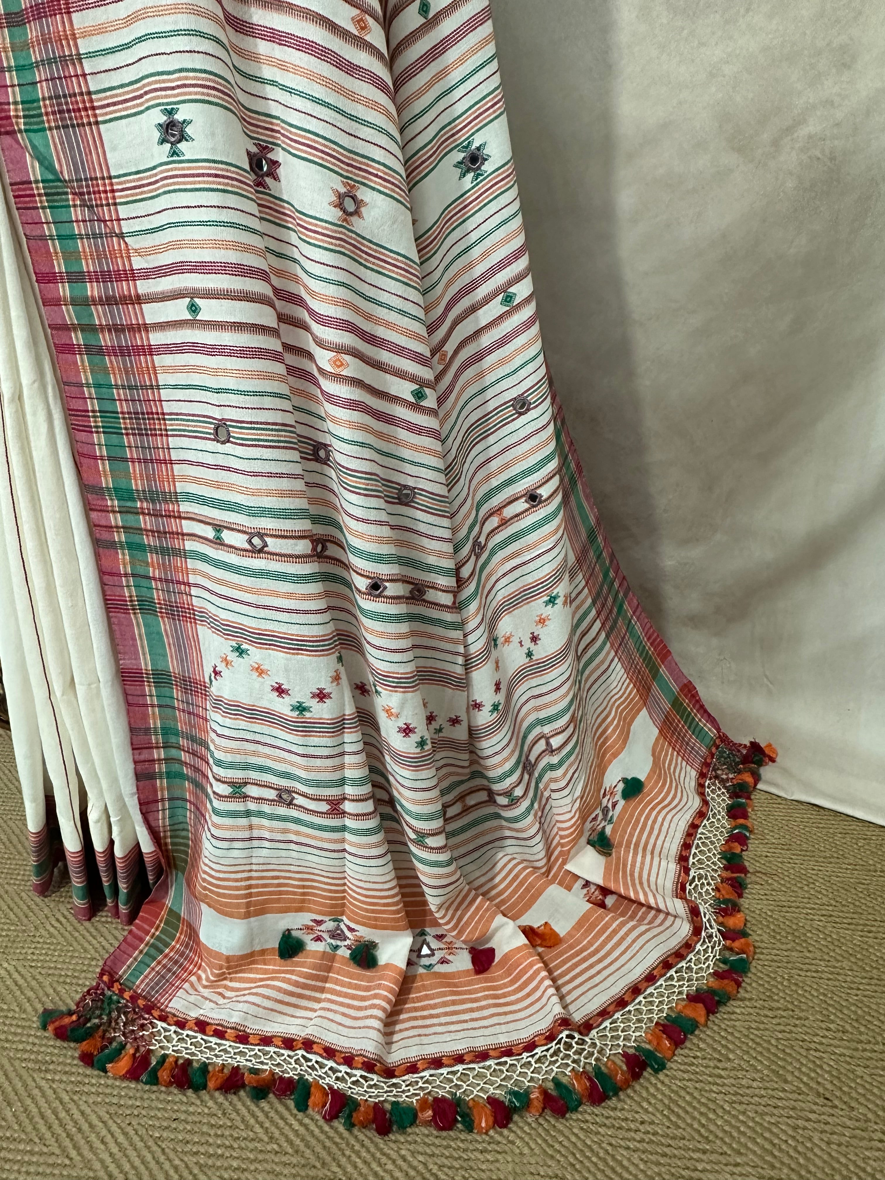 Organic Kala cotton handloom saree with mirror work , stitched blouse