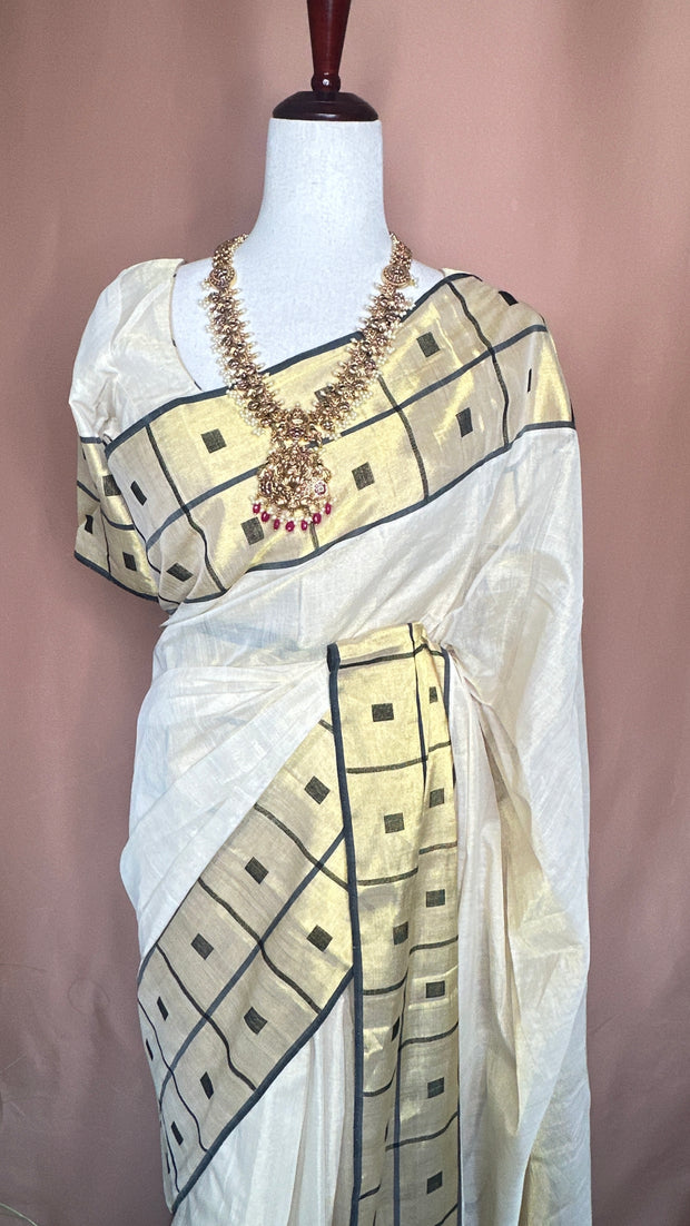 Handloom kerela saree with stitiched blouse