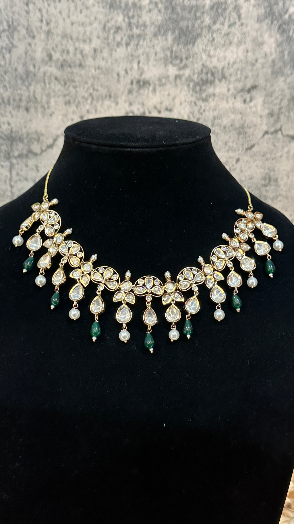 Moissanite necklace with green stone and earring