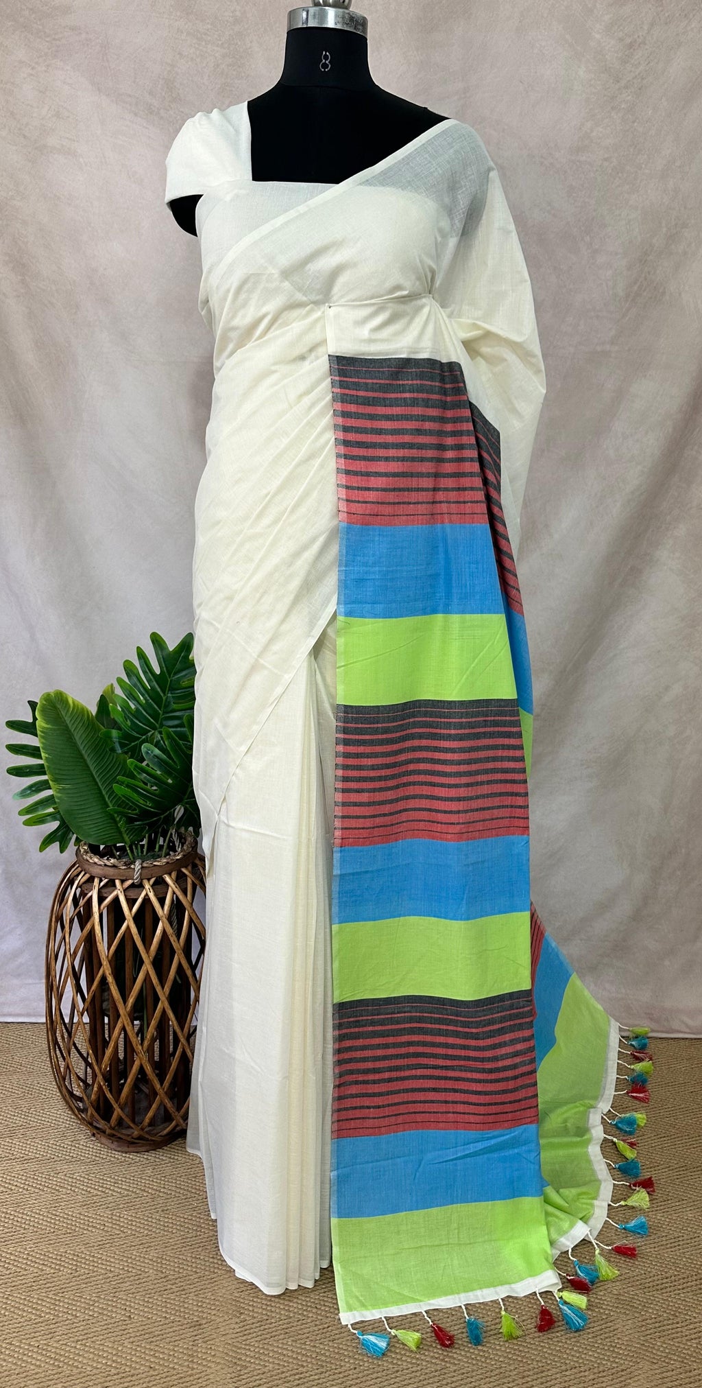 Soft cotton saree with multi color border