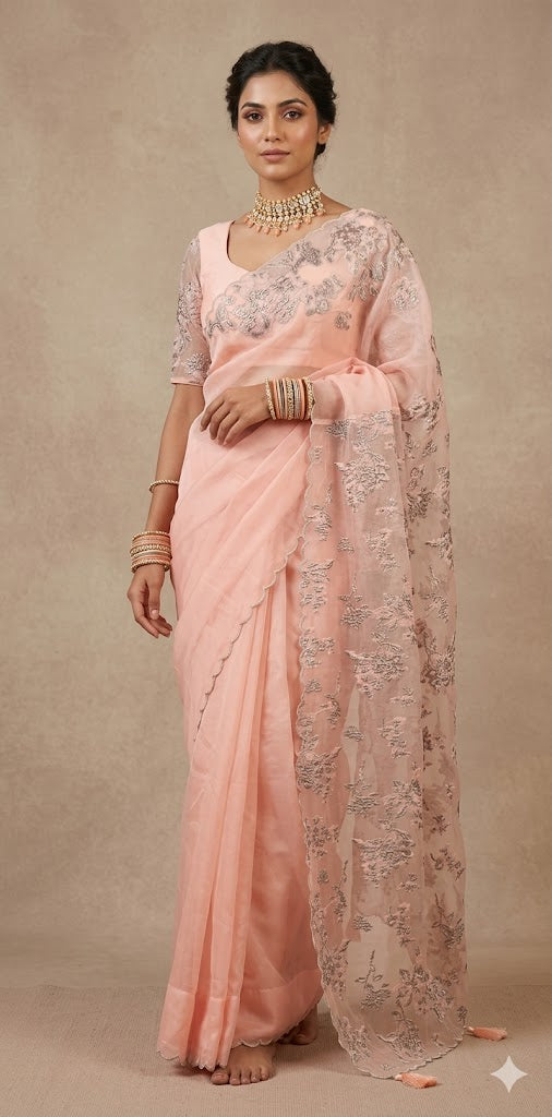Turkkish organza saree with stitched blouse