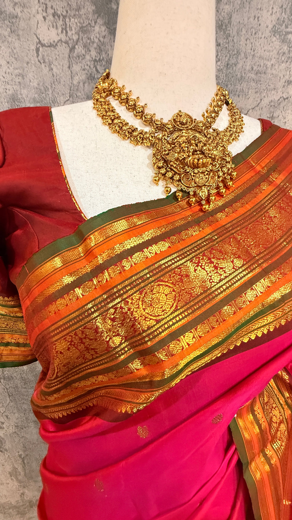 Pure handloom kanchivaram pink saree with multi color and 2gm zari border
