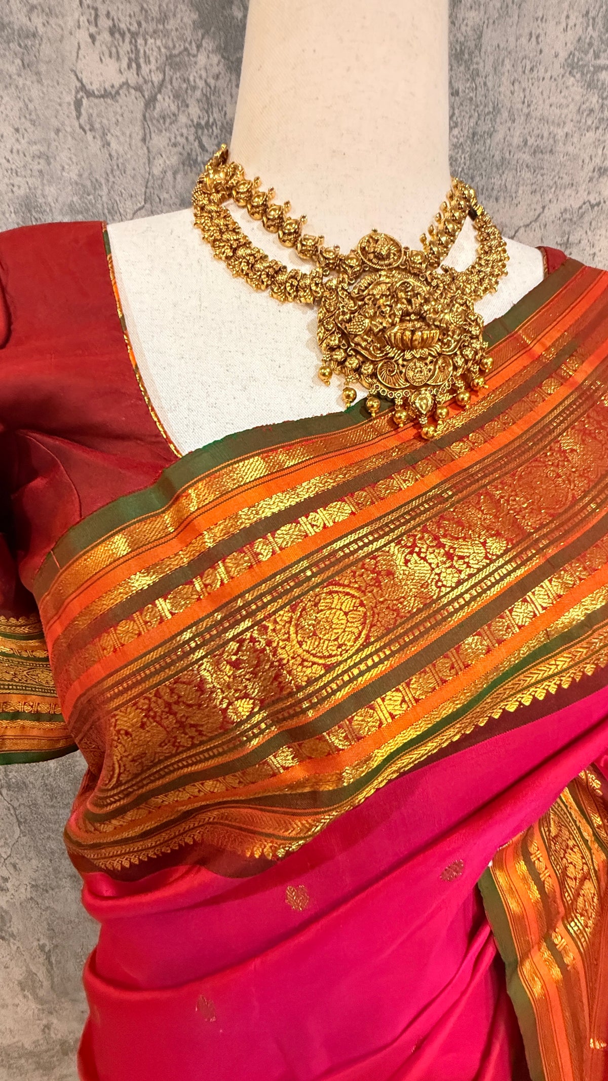 Pure handloom kanchivaram pink saree with multi color and 2gm zari border
