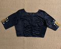 Black modal silk blouse with mirror work and patch work