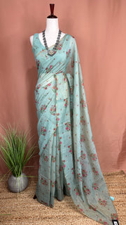 Tissue chanderi printed cotton saree with stitched blouse