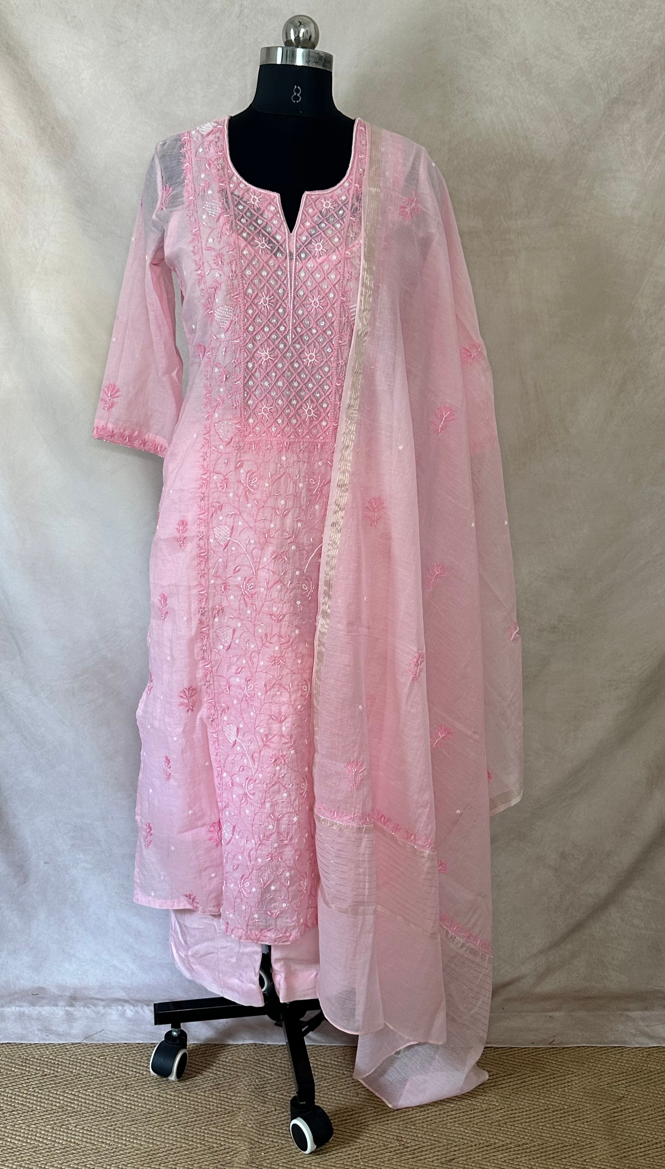 Designer Chikankari kurti with bottom and dupatta
