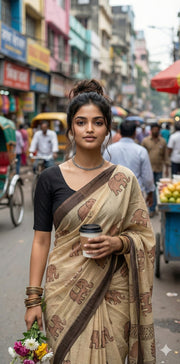 Vanaspati Ajrakh cotton sarees with hand block print with natural dye