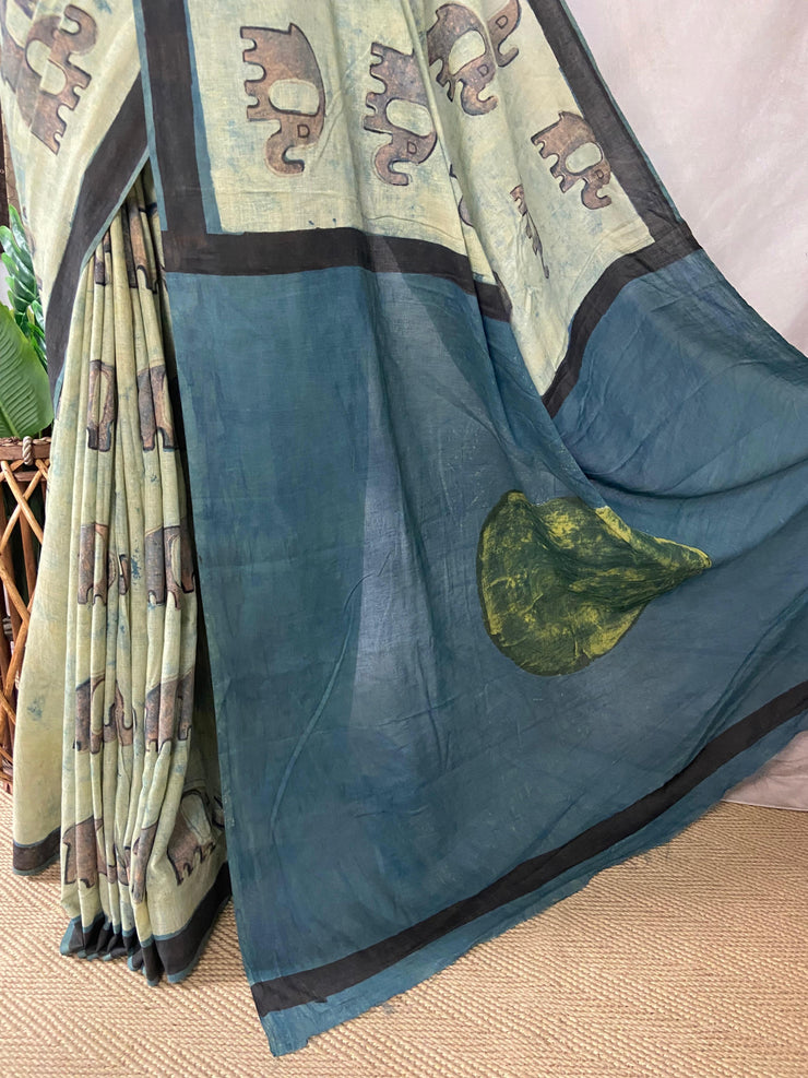 Vanaspati Ajrakh cotton sarees with hand block print with natural dye
