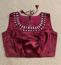 Maroon modal silk blouse with mirror work