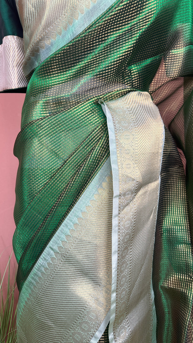 Semi Kanchivaram brocade saree with stitched blouse