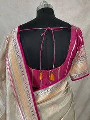 Cora tissue silk saree with multi color banarsi Border, with stitched blouse