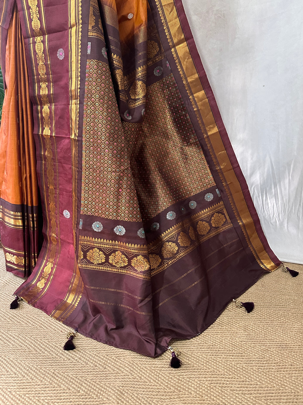 Handloom gadwal pure silk saree with muniya tissue border and stitched blouse