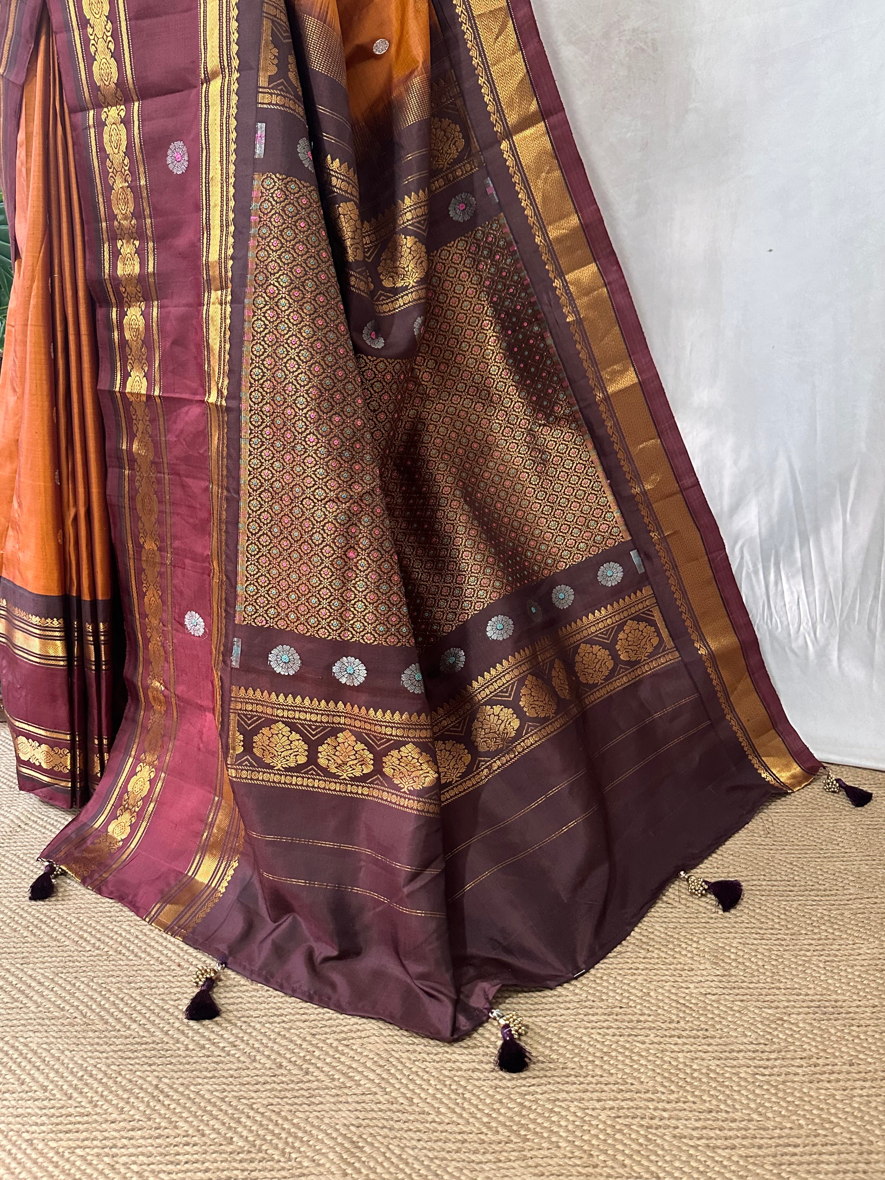 Handloom gadwal pure silk saree with muniya tissue border and stitched blouse