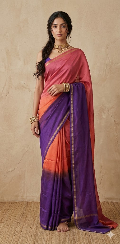 Chanderi cotton silk multi shaded saree, with BP
