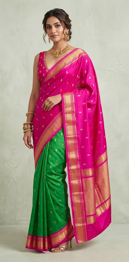 Handloom Pure silk sari with contrast one side korvai border, no BP