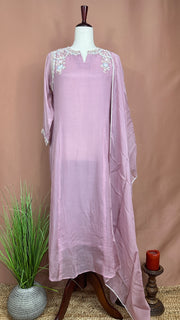 Lilac Organza silk kurti set with handwork