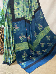 Nashpal Tussar by modal silk saree with hand block print with natural dye, with BP