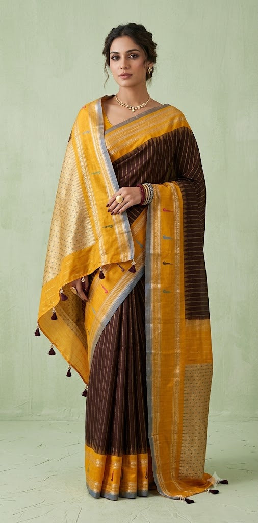 Handloom gadwal pure silk saree with muniya tissue border and stitched blouse